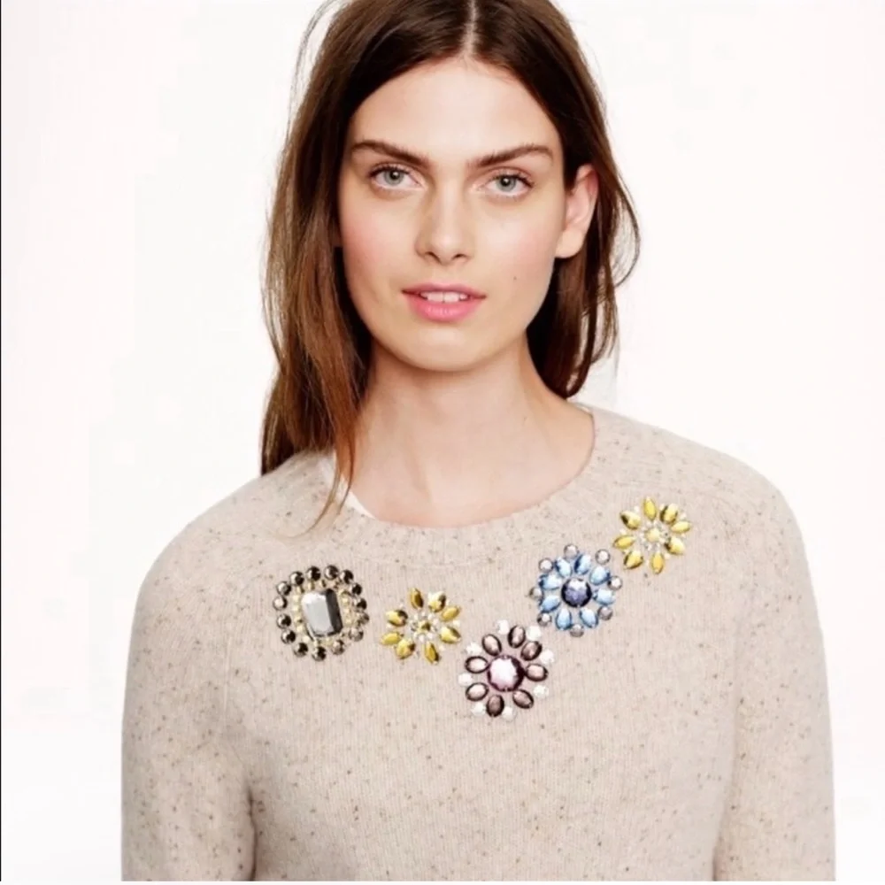 J. CREW Donegal Lambs Wool Crewneck Jeweled Sweater Size S